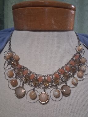 New York & Company Vintage Tri-Circle Beaded Multi-Color Pink Coral